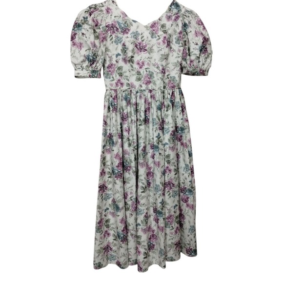 Laura Ashley‎ Scalloped Bow Cottage Core Prairie Midi Dress Floral Open Back - Picture 1 of 6